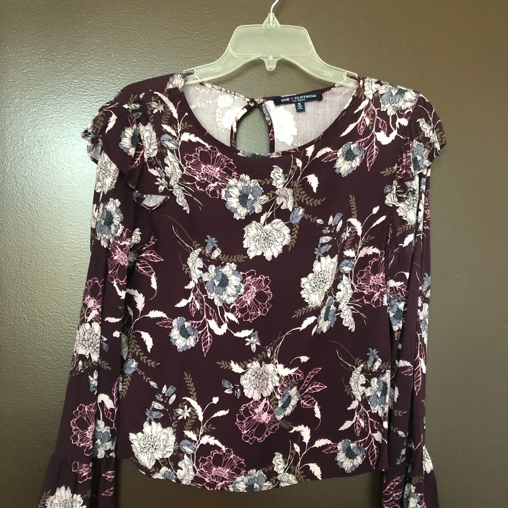 One Clothing Red Ruffled Cut Out Blouse